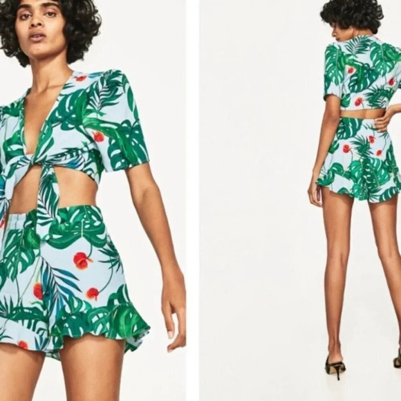ZARA tropical  frill shorts size small - Picture 2 of 4